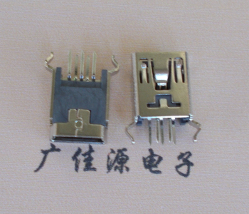 扬州MINI USB5p母座|B型口180度|直插弯脚